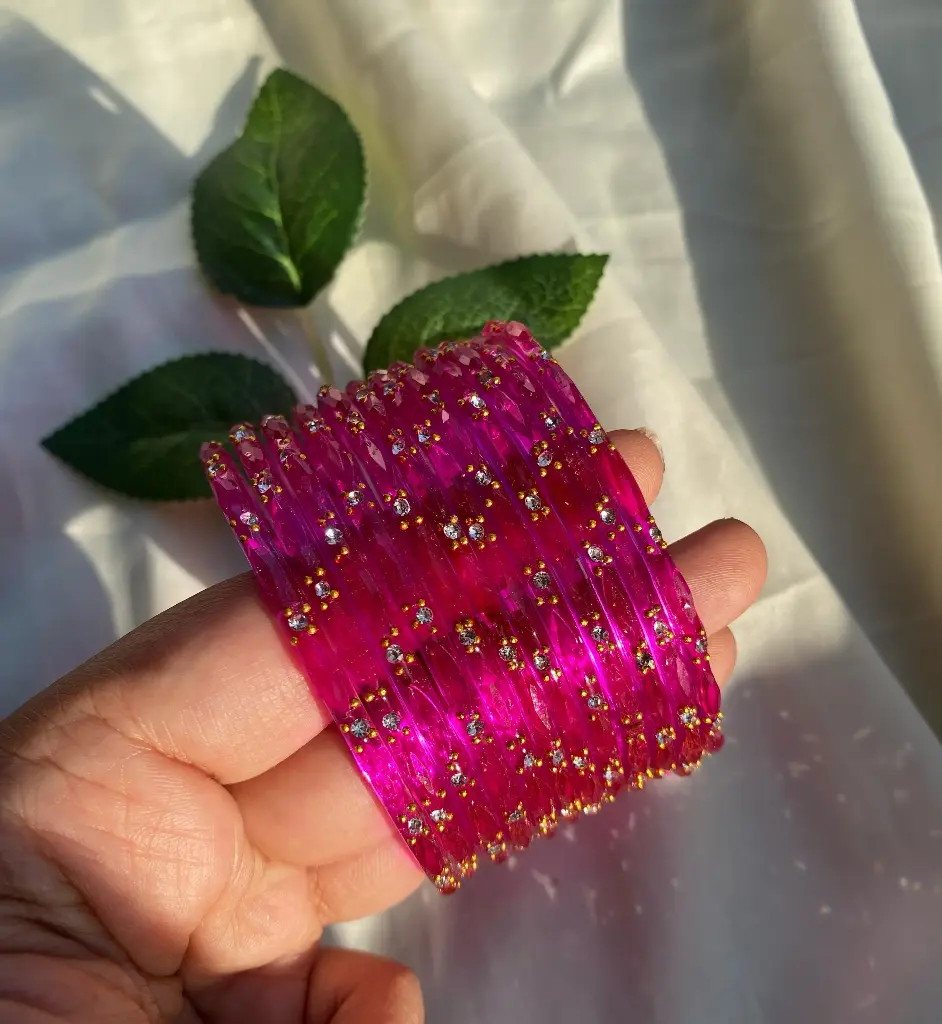 Rani Pink Glass Bangles A set of 12