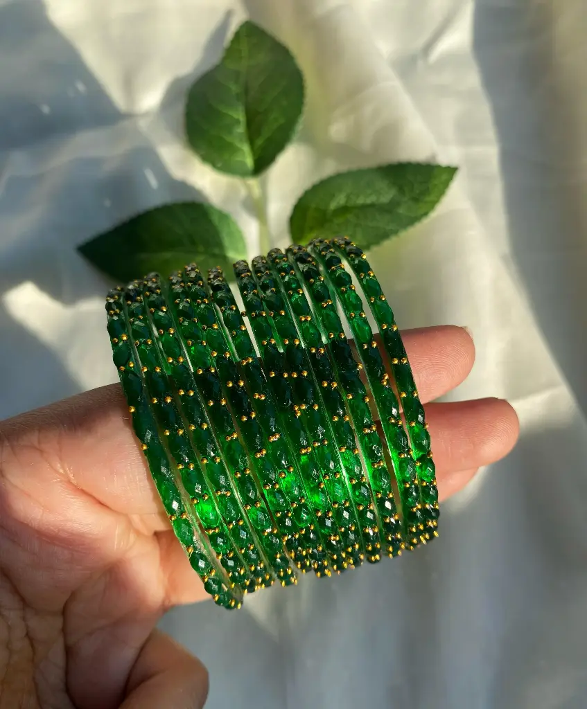 Green Glass Bangles A set of 12 