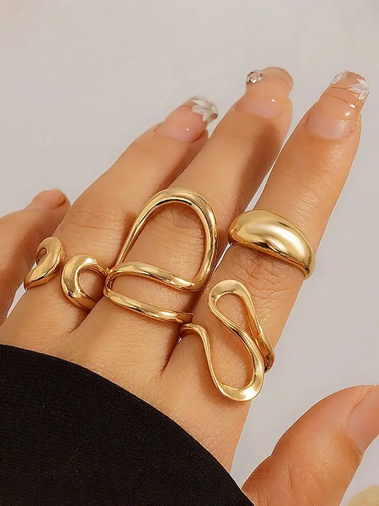 Set Of 4 Gold Plated Midi Adjustable Finger Rings