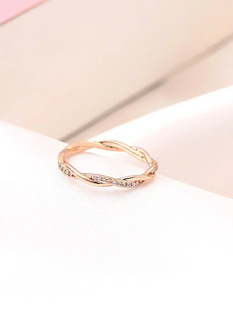 Rose Gold Plated Cubic Zirconia Twisted Rope Ring