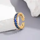 Gold Plated Stainless Steel Anti Tarnish Blue Adjustable Finger Ring For Women