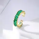 Gold Plated Stainless Steel Anti Tarnish Green Adjustable Finger Ring For Women