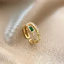 Gold Plated Stainless Steel Anti Tarnish Green Emerald Studded Adjustable Finger Ring