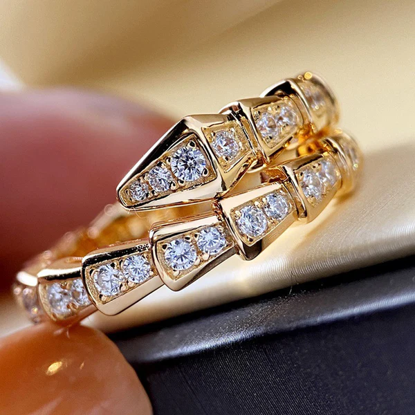 Gold Plated American Diamond Silver Snake Themed Finger Ring