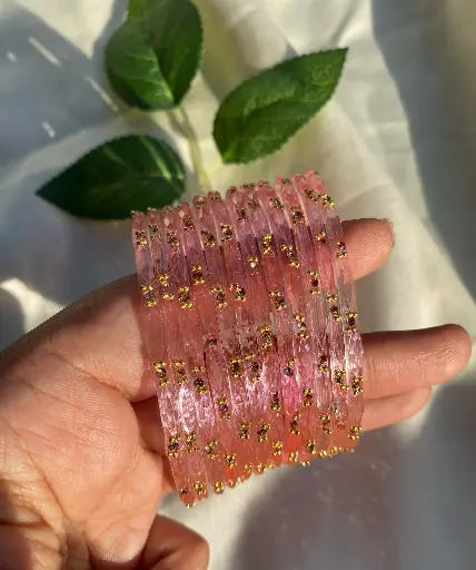 Baby Pink Glass Bangles – A Set of 12   