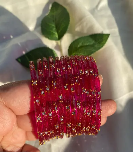 Rani Pink Glass Bangles – A Set of 12   