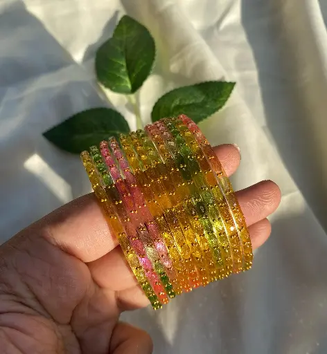 Raindrop Crystal Cut Glass Bangles - Pastel