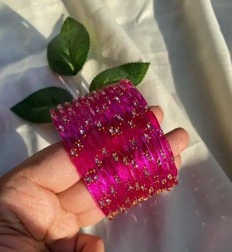 Rani Pink Glass Bangles A set of 12