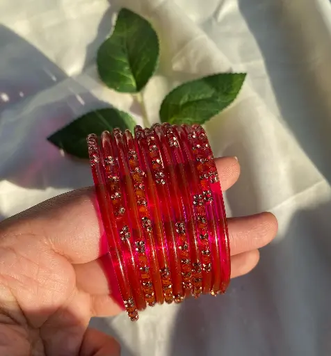 Red Glass Bangles A set of 12 