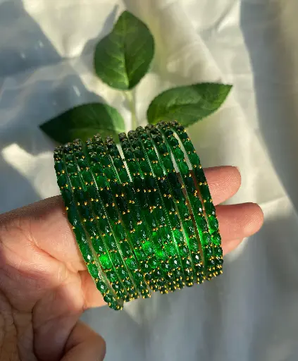 Green Glass Bangles A set of 12 