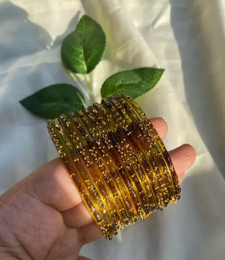 Golden Glass Bangles A set of 12 