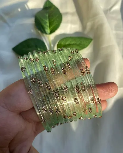 Light Green Glass Bangles A set of 12