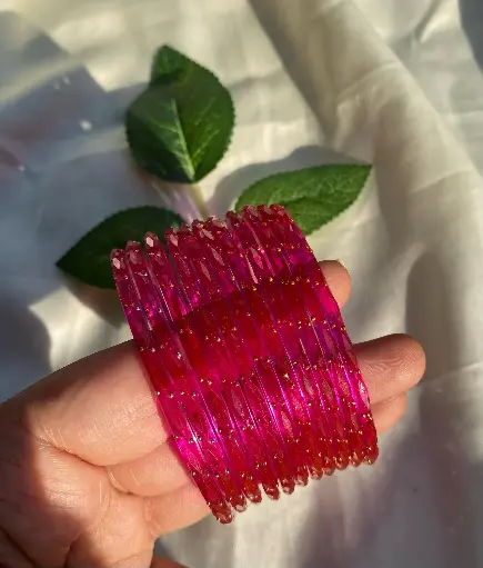 Pink Raindrops Glass Bangles A set of 12 