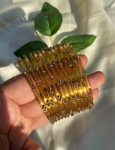 Golden Color Glass Bangles A set of 12 