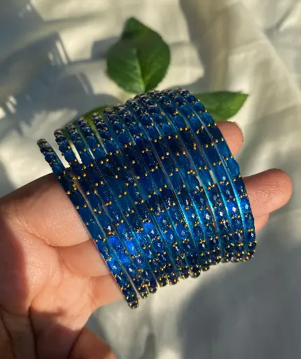 Blue Raindrop Glass Bangles A set of 12 