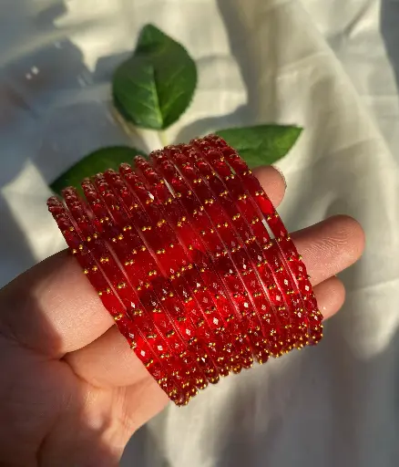 Red Raindrop Glass Bangles A set of 12 