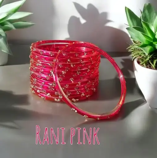 Rani pink Glass Bangles A set of 12 
