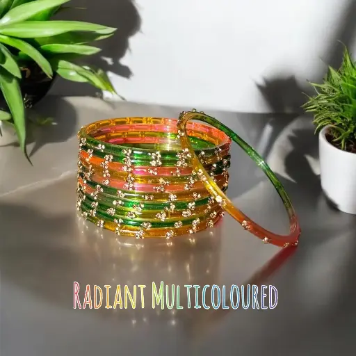 Multicolored Glass Bangles A set of 12 