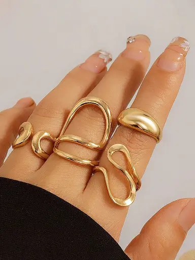 Set Of 4 Gold Plated Midi Adjustable Finger Rings