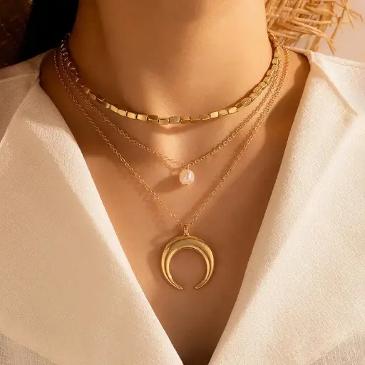 Gold Plated Gold-Toned Multilayered Layered Necklace 
