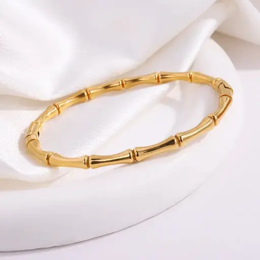 Gold-Plated Stainless Steel Bamboo Kada 