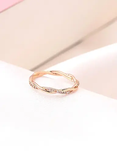 Rose Gold Plated Cubic Zirconia Twisted Rope Ring