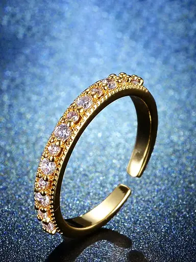 Gold-Plated Crystal Studded Adjustable Finger Ring