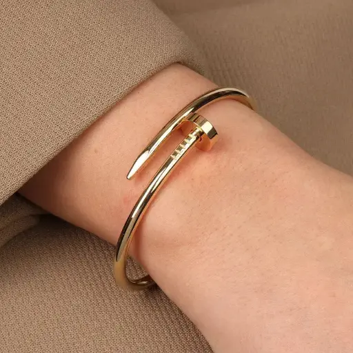 Gold Plated Stainless Steel Anti Tarnish Nail Bracelet For Women 