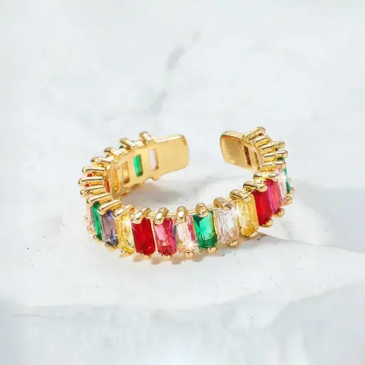 Gold Plated Stainless Steel Anti Tarnish Multicolor Adjustable Finger Ring For Women