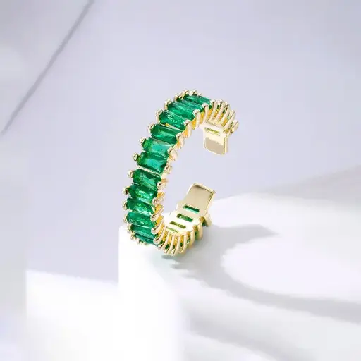 Gold Plated Stainless Steel Anti Tarnish Green Adjustable Finger Ring For Women