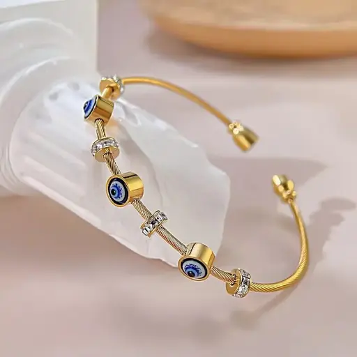 Stainless Steel Gold Plated Evil Eye Anti-Tarnish Bracelet 